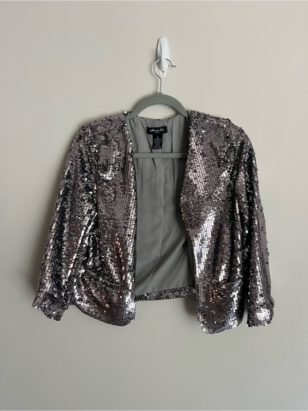 Anna Cai New York Women's Size S - Silver Sequin Jacket Blazer - Glam Style